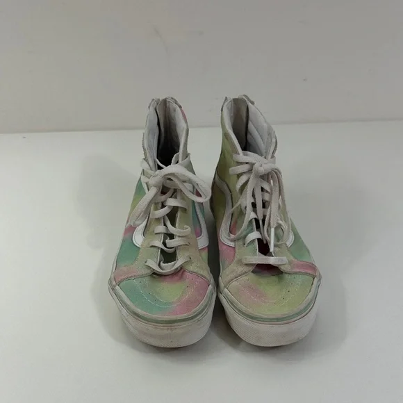 High-Top Tie-Dye Canvas Zip Up Vans Sneakers - Pastel Pink & Green - Picture 2 of 13